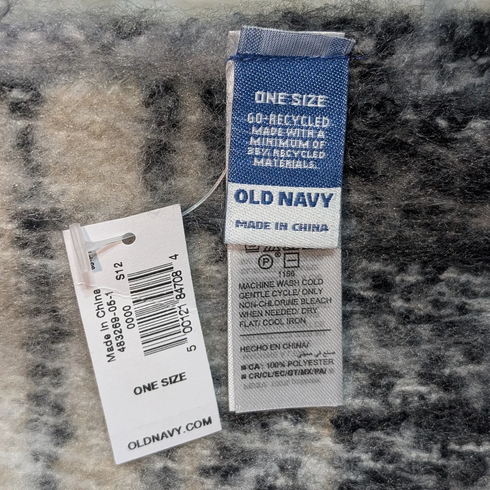 NWT Old Navy Monochrome Brushed Knit Scarf Tan Black Gray Ivory Chunky Stripes